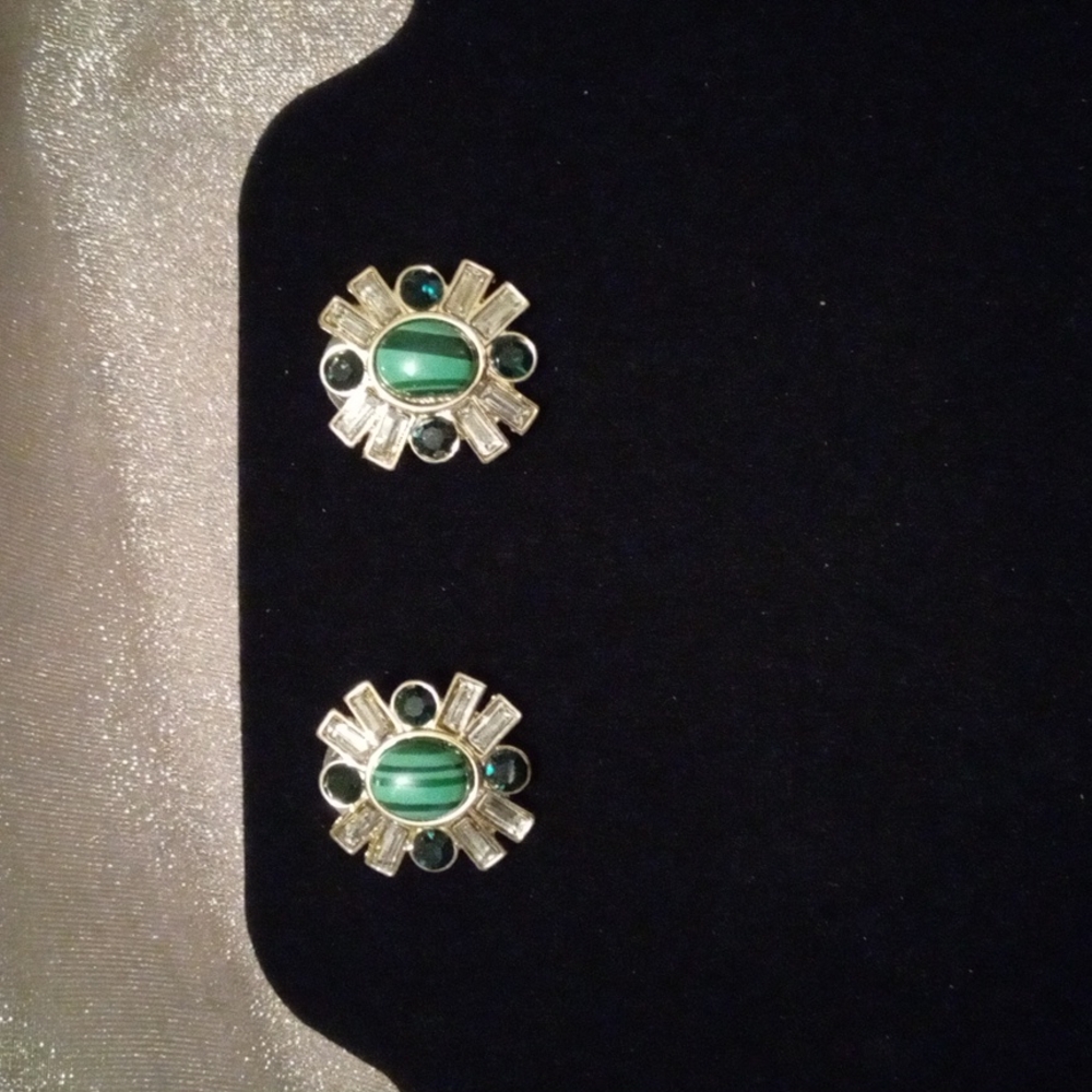 Anne Klein Faux Malachite and Crystal Pierced Earrings - Picture 3 of 3